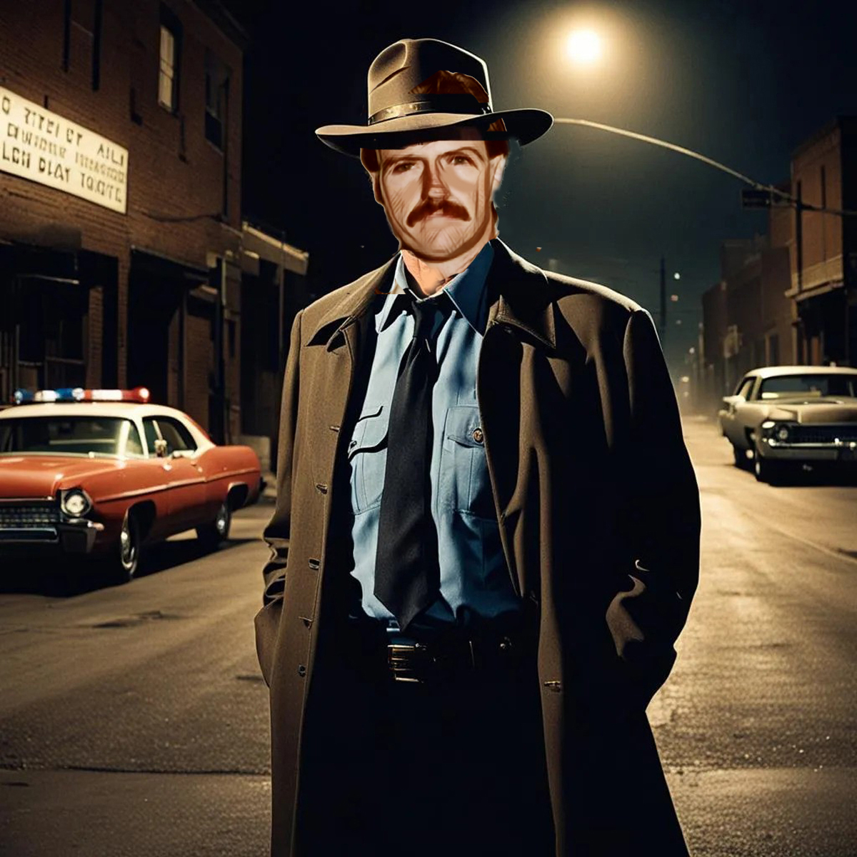hock, police detective at night