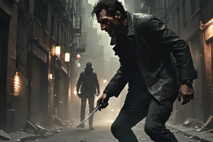 image of a knife wielding attacker in a dark alley