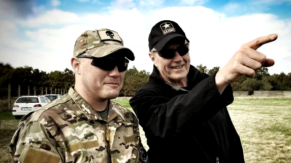 Istvan and Hock pointing off in the distance. Watch many free, one-hour Hock training films on his youtube combatives channel.