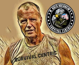combatives expert hock hochheim standing beside survival centric logo