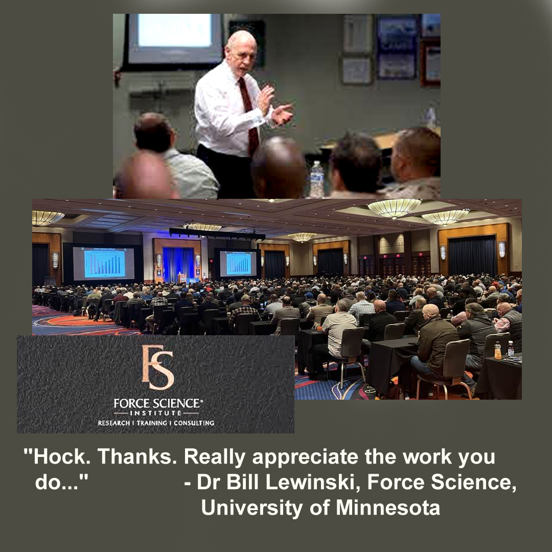 Man teaching a group. Hock, Thanks. Really appreciate the work you do..." - Dr. Bill Lewinski, Force Science, University of Minnesota